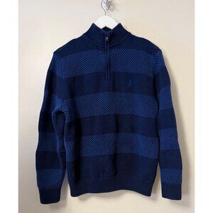 Chaps Quarter 1/4 Zip Cotton Blue Striped Sweater Mens Medium